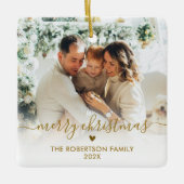 Elegant Gold Script Family Photo Merry Christmas   Keramisch Ornament (Voorkant)