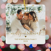 Elegant Gold Script Family Photo Merry Christmas   Keramisch Ornament