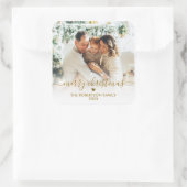 Elegant Gold Script Family Photo Merry Christmas Vierkante Sticker (Tas)