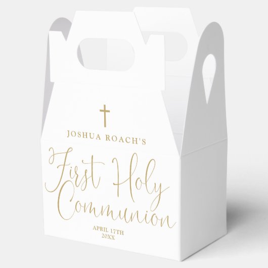 Elegant Gold Script First Heilige Communie Bedankdoosjes (Geopend)