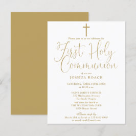 Elegant Gold Script First Heilige Communie Briefkaart