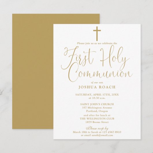 Elegant Gold Script First Heilige Communie Briefkaart (Voorkant / Achterkant)