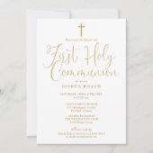 Elegant Gold Script First Heilige Communie Save The Date (Voorkant)