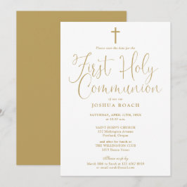 Elegant Gold Script First Heilige Communie Save The Date