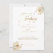 Elegant Gold Script Floral Wedding Invitation Kaart (Voorkant)