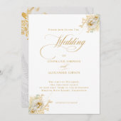 Elegant Gold Script Floral Wedding Invitation Kaart (Voorkant / Achterkant)