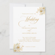Elegant Gold Script Floral Wedding Invitation