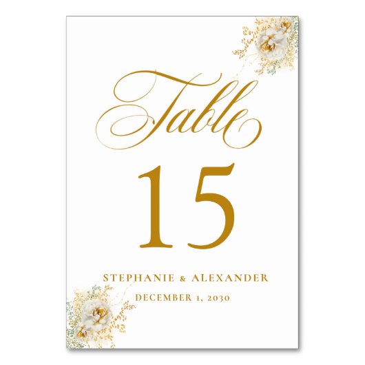Elegant Gold Script Floral Wedding Kaart (Voorkant)