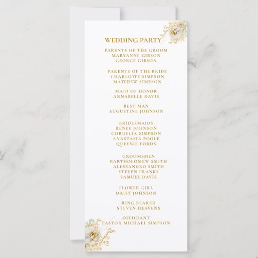 Elegant Gold Script Floral Wedding Program (Achterkant)