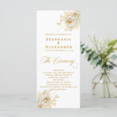 Elegant Gold Script Floral Wedding Program (Staand voorkant)
