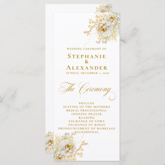 Elegant Gold Script Floral Wedding Program (Voorkant / Achterkant)