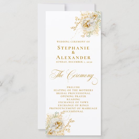 Elegant Gold Script Floral Wedding Program (Voorkant)