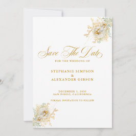 Elegant Gold Script Floral Wedding Save The Date