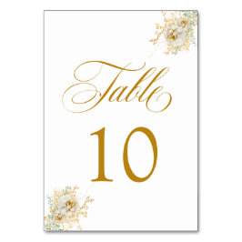 Elegant Gold Script Floral Wedding Table Number 10 Kaart