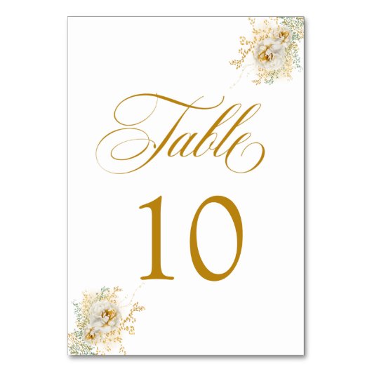 Elegant Gold Script Floral Wedding Table Number 10 Kaart (Voorkant)