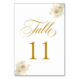 Elegant Gold Script Floral Wedding Table Number 11 Kaart