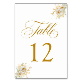 Elegant Gold Script Floral Wedding Table Number 12 Kaart