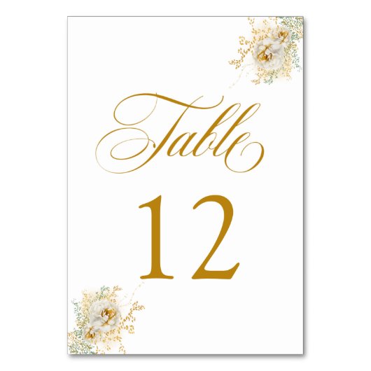 Elegant Gold Script Floral Wedding Table Number 12 Kaart (Achterkant)