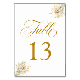 Elegant Gold Script Floral Wedding Table Number 13 Kaart