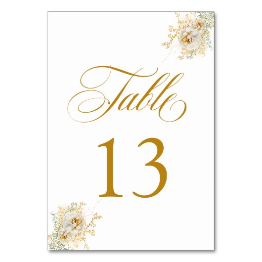 Elegant Gold Script Floral Wedding Table Number 13 Kaart (Achterkant)