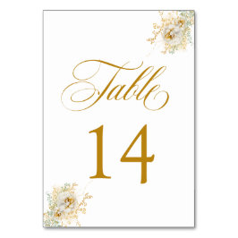 Elegant Gold Script Floral Wedding Table Number 14 Kaart