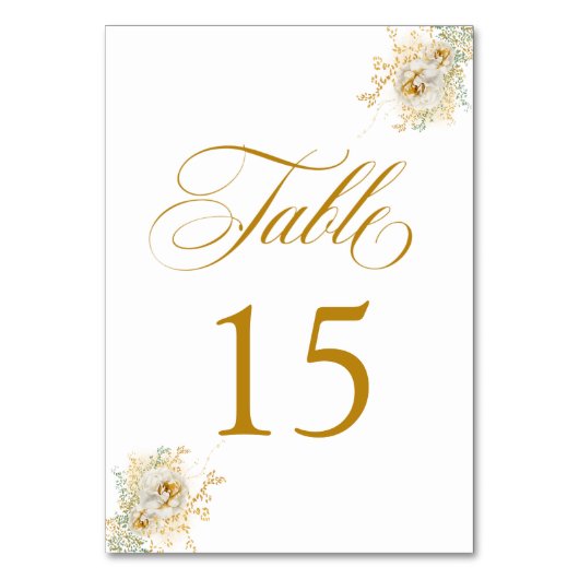 Elegant Gold Script Floral Wedding Table Number 15 Kaart (Achterkant)