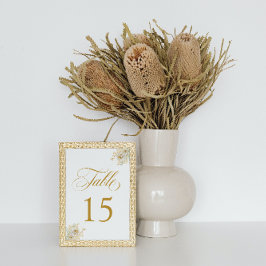 Elegant Gold Script Floral Wedding Table Number 15 Kaart