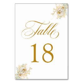 Elegant Gold Script Floral Wedding Table Number 18 Kaart