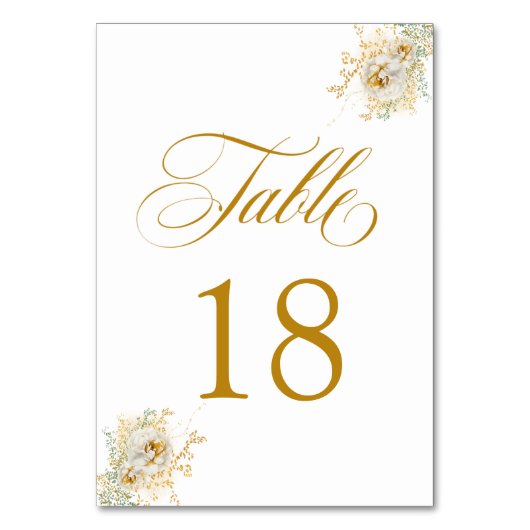 Elegant Gold Script Floral Wedding Table Number 18 Kaart (Achterkant)