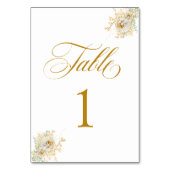 Elegant Gold Script Floral Wedding Table Number 1 Kaart (Achterkant)