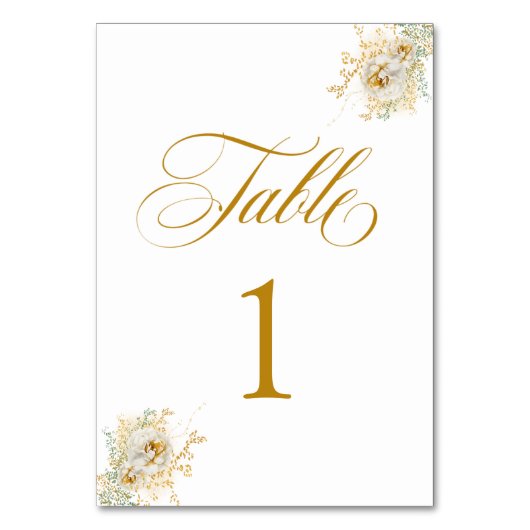 Elegant Gold Script Floral Wedding Table Number 1 Kaart (Achterkant)