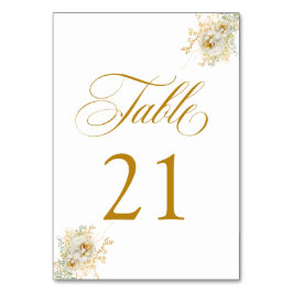 Elegant Gold Script Floral Wedding Table Number 21 Kaart