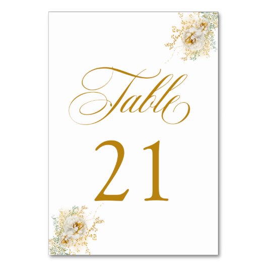 Elegant Gold Script Floral Wedding Table Number 21 Kaart (Achterkant)