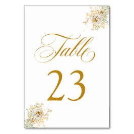 Elegant Gold Script Floral Wedding Table Number 23 Kaart