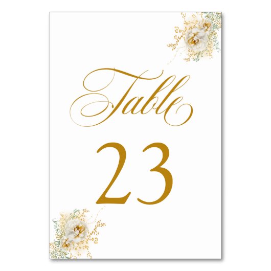 Elegant Gold Script Floral Wedding Table Number 23 Kaart (Voorkant)