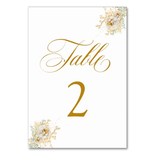 Elegant Gold Script Floral Wedding Table Number 2 Kaart (Voorkant)