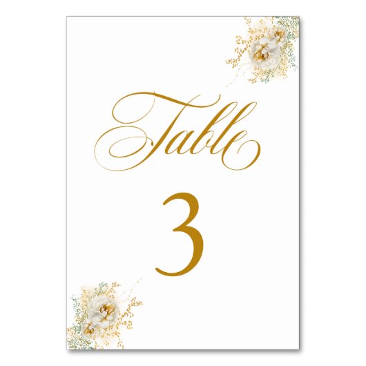 Elegant Gold Script Floral Wedding Table Number 3 Kaart (Achterkant)
