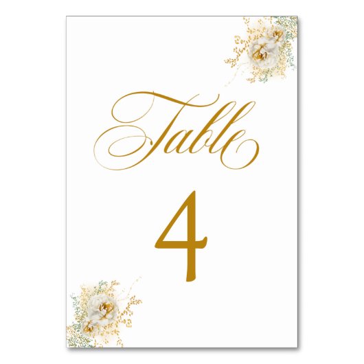 Elegant Gold Script Floral Wedding Table Number 4 Kaart (Achterkant)