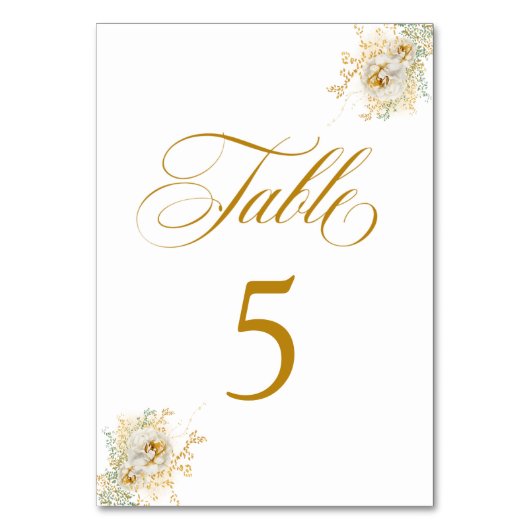 Elegant Gold Script Floral Wedding Table Number 5 Kaart (Achterkant)