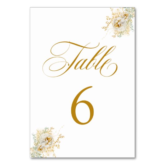 Elegant Gold Script Floral Wedding Table Number 6 Kaart (Achterkant)