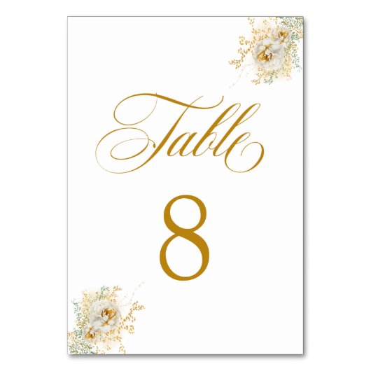 Elegant Gold Script Floral Wedding Table Number 8 Kaart (Achterkant)
