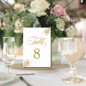 Elegant Gold Script Floral Wedding Table Number 8 Kaart