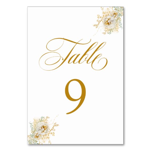 Elegant Gold Script Floral Wedding Table Number 9 Kaart (Achterkant)