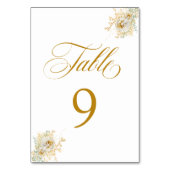 Elegant Gold Script Floral Wedding Table Number 9 Kaart (Voorkant)