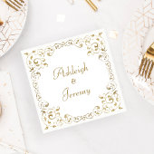 Elegant Gold Script Foliage Weddenschap Servet