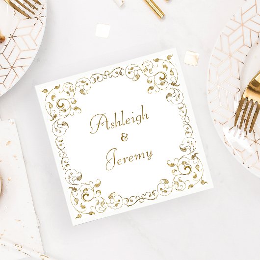 Elegant Gold Script Foliage Weddenschap Servet