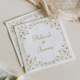 Elegant Gold Script Foliage Weddenschap Servet