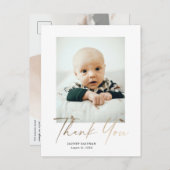 Elegant Gold Script Foto Baby Hartelijk dank Briefkaart (Voorkant / Achterkant)