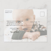 Elegant Gold Script Foto Baby Hartelijk dank Briefkaart (Achterkant)