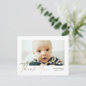 Elegant Gold Script Foto Baby Hartelijk dank Briefkaart (Staand voorkant)